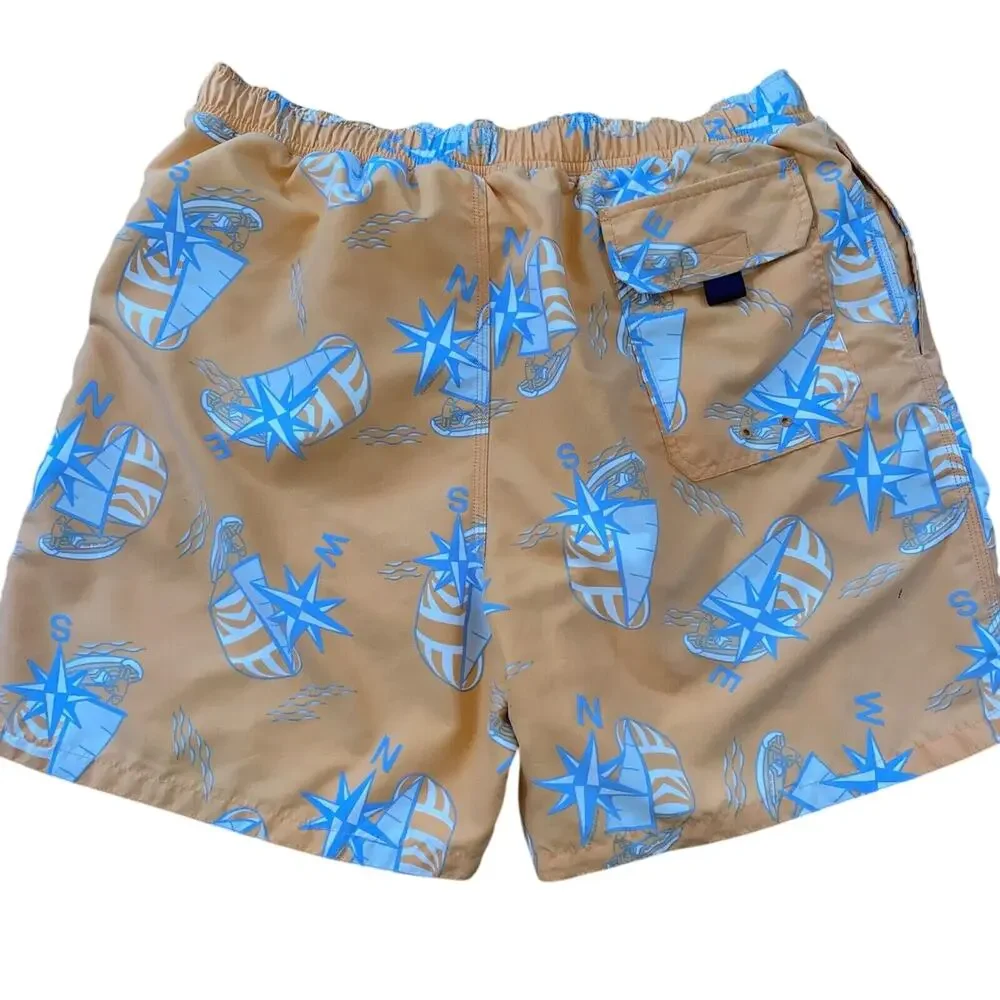 Vineyard Vines Sailboats And Compasses Swim Trunks Orange And Blue Men's Size LG